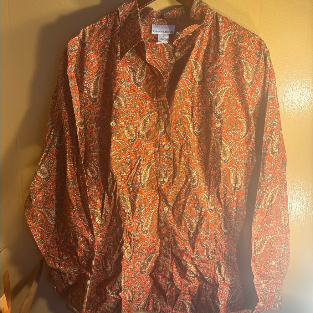 Jones New York Sport Orange Paisley Shirt